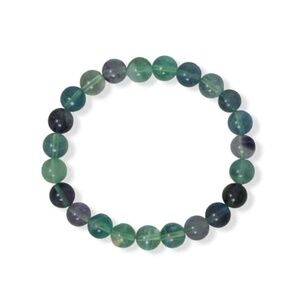 New! Natural Fluorite Bead Stretch Bracelet